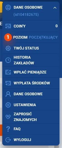 Menu prywatnego biura firmy Mostbet